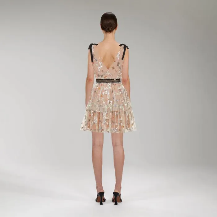 Dresses Woman SelfPortrait Champagne Sequinned Tiered Mini Dress Dresses Woman SelfPortrait Champagne Sequinned Tiered Mini Dress