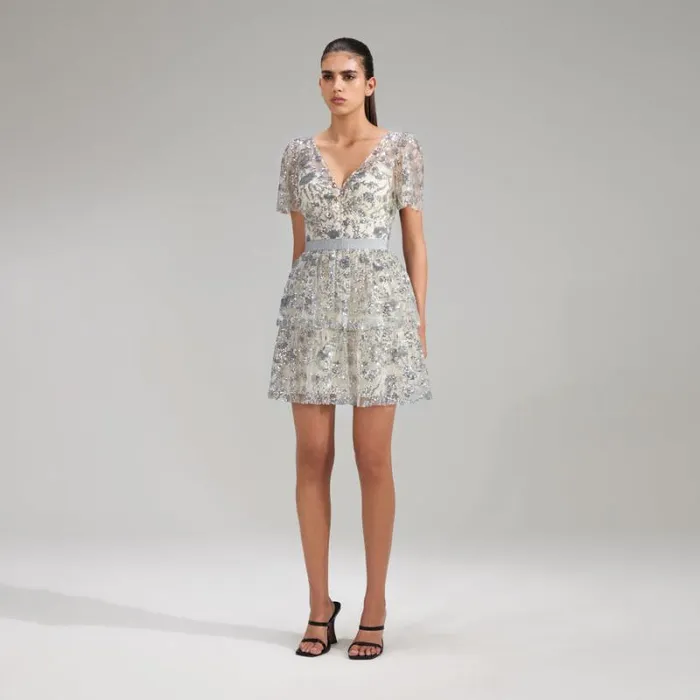Dresses Woman SelfPortrait Champagne Sequinned Tiered Mini Dress Dresses Woman SelfPortrait Champagne Sequinned Tiered Mini Dress