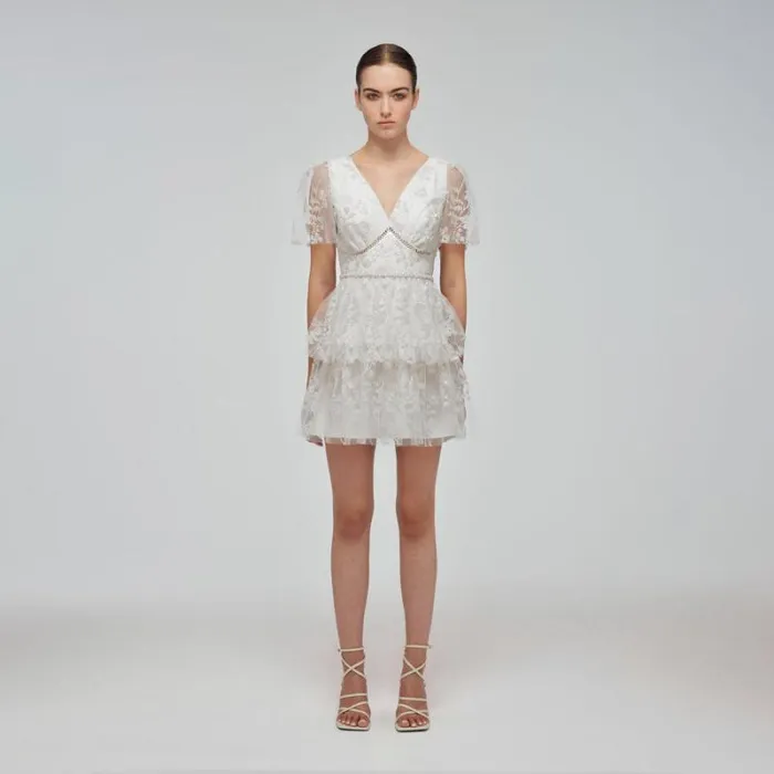 Dresses Woman SelfPortrait Champagne Sequinned Tiered Mini Dress Dresses Woman SelfPortrait Champagne Sequinned Tiered Mini Dress