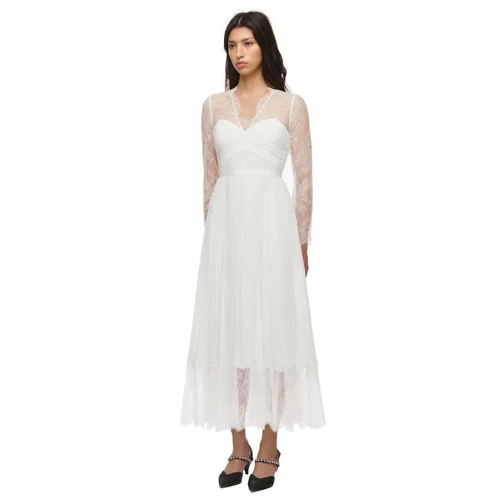Dresses Woman SelfPortrait Chiffon Lace Trim Midi Dress Dresses Woman SelfPortrait Chiffon Lace Trim Midi Dress