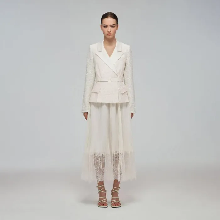 Dresses Woman SelfPortrait Chiffon Lace Trim Midi Dress Dresses Woman SelfPortrait Chiffon Lace Trim Midi Dress