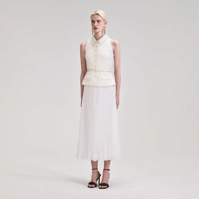 Dresses Woman SelfPortrait Cream Boucle Bodice Chiffon Midi Dress Dresses Woman SelfPortrait Cream Boucle Bodice Chiffon Midi Dress