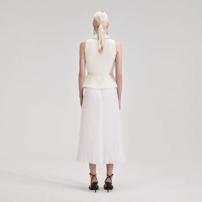Dresses Woman SelfPortrait Cream Boucle Bodice Chiffon Midi Dress Dresses Woman SelfPortrait Cream Boucle Bodice Chiffon Midi Dress