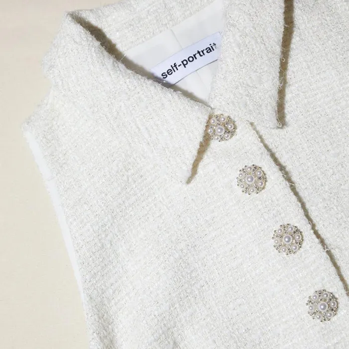 Dresses Woman SelfPortrait Cream Boucle Bodice Chiffon Midi Dress Dresses Woman SelfPortrait Cream Boucle Bodice Chiffon Midi Dress