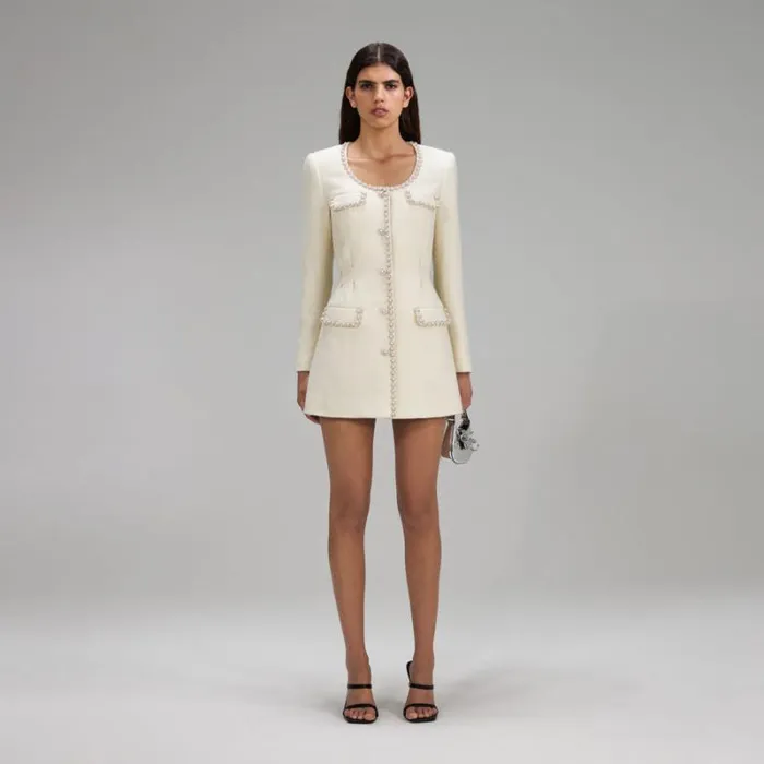 Dresses Woman SelfPortrait Cream Boucle Tailored Mini Dress