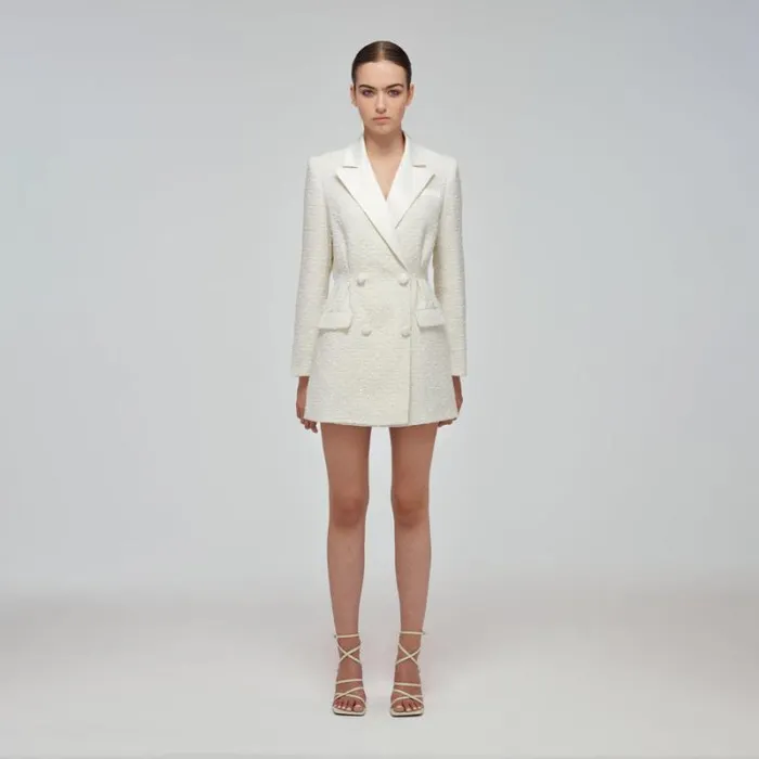 Dresses Woman SelfPortrait Cream Boucle Tailored Mini Dress Dresses Woman SelfPortrait Cream Boucle Tailored Mini Dress