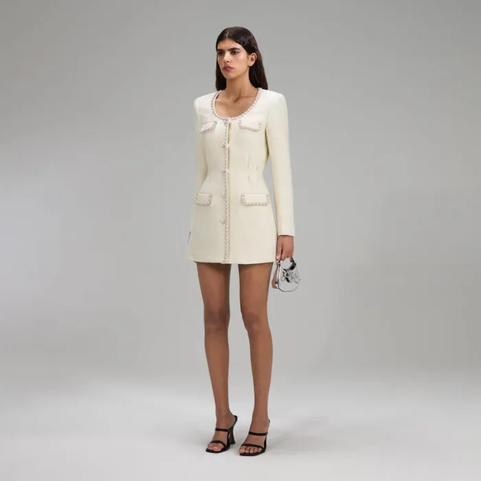 Dresses Woman SelfPortrait Cream Boucle Tailored Mini Dress Dresses Woman SelfPortrait Cream Boucle Tailored Mini Dress