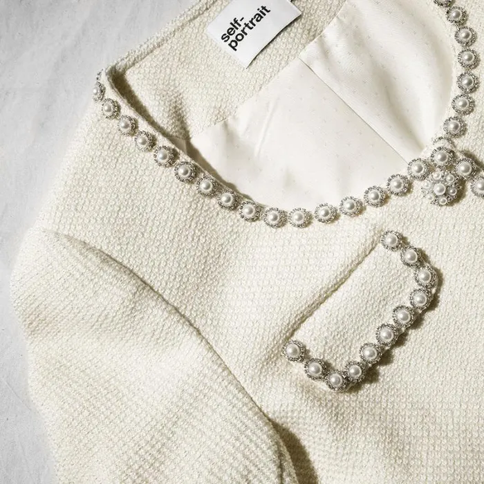 Dresses Woman SelfPortrait Cream Boucle Tailored Mini Dress Dresses Woman SelfPortrait Cream Boucle Tailored Mini Dress