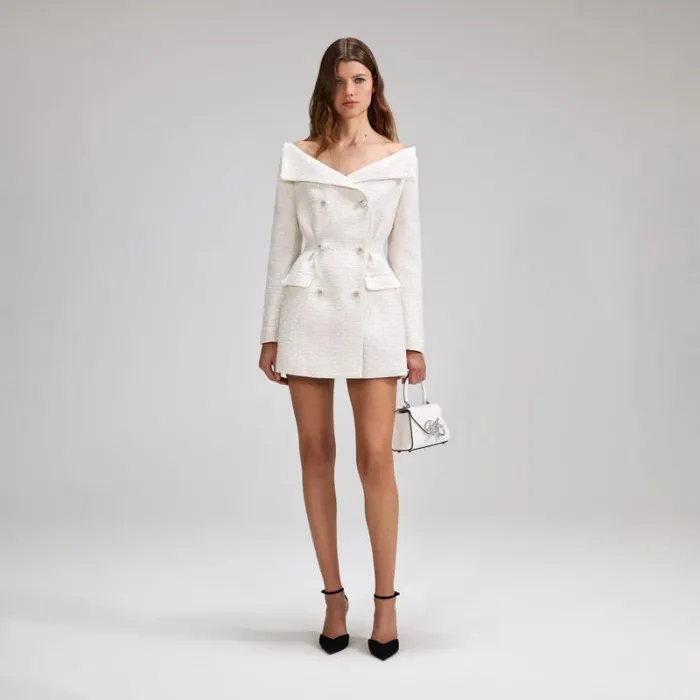 Dresses Woman SelfPortrait Cream Boucle Tailored Mini Dress Dresses Woman SelfPortrait Cream Boucle Tailored Mini Dress