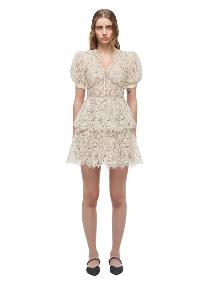 Dresses Woman SelfPortrait Cream Embellished Tiered Dress Dresses Woman SelfPortrait Cream Embellished Tiered Dress