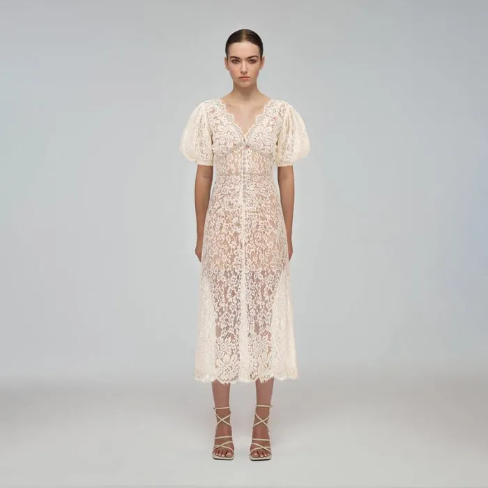 Dresses Woman SelfPortrait Cream Embellished Tiered Dress Dresses Woman SelfPortrait Cream Embellished Tiered Dress