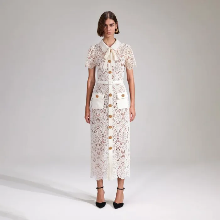 Dresses Woman SelfPortrait Cream Floral Guipure Midi Dress