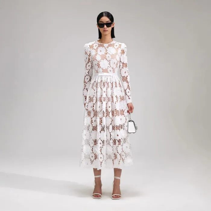 Dresses Woman SelfPortrait Cream Floral Guipure Midi Dress Dresses Woman SelfPortrait Cream Floral Guipure Midi Dress