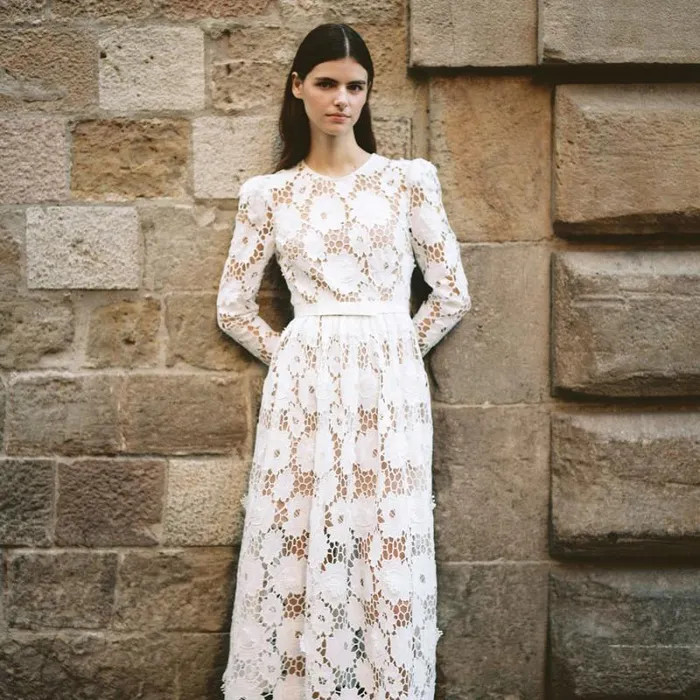 Dresses Woman SelfPortrait Cream Floral Guipure Midi Dress Dresses Woman SelfPortrait Cream Floral Guipure Midi Dress