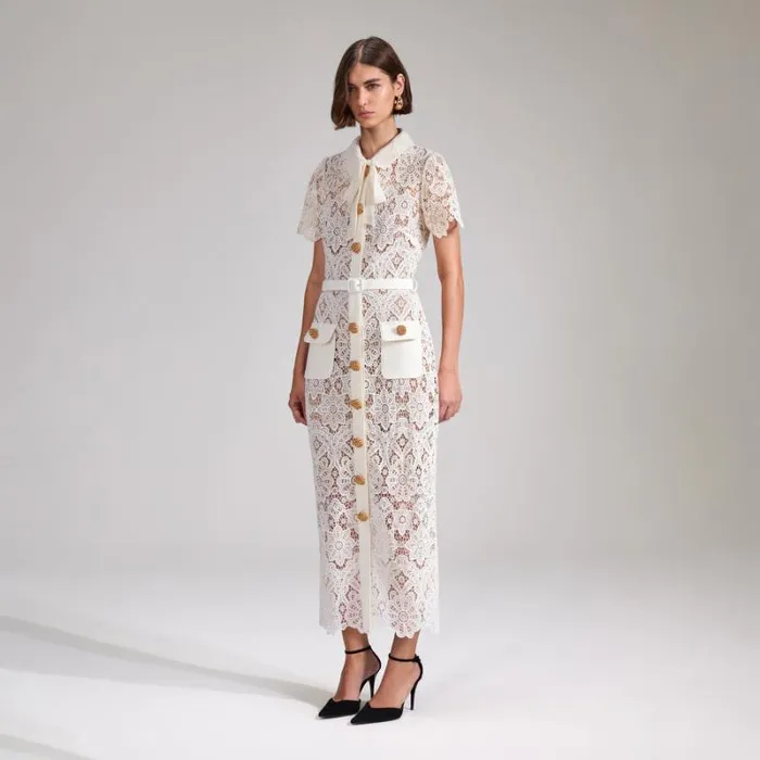 Dresses Woman SelfPortrait Cream Floral Guipure Midi Dress Dresses Woman SelfPortrait Cream Floral Guipure Midi Dress