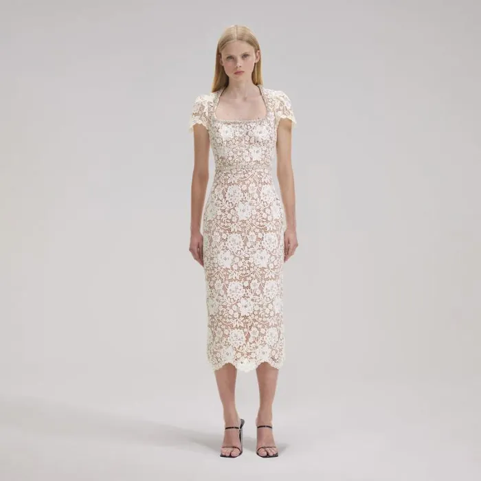 Dresses Woman SelfPortrait Cream Floral Guipure Midi Dress Dresses Woman SelfPortrait Cream Floral Guipure Midi Dress