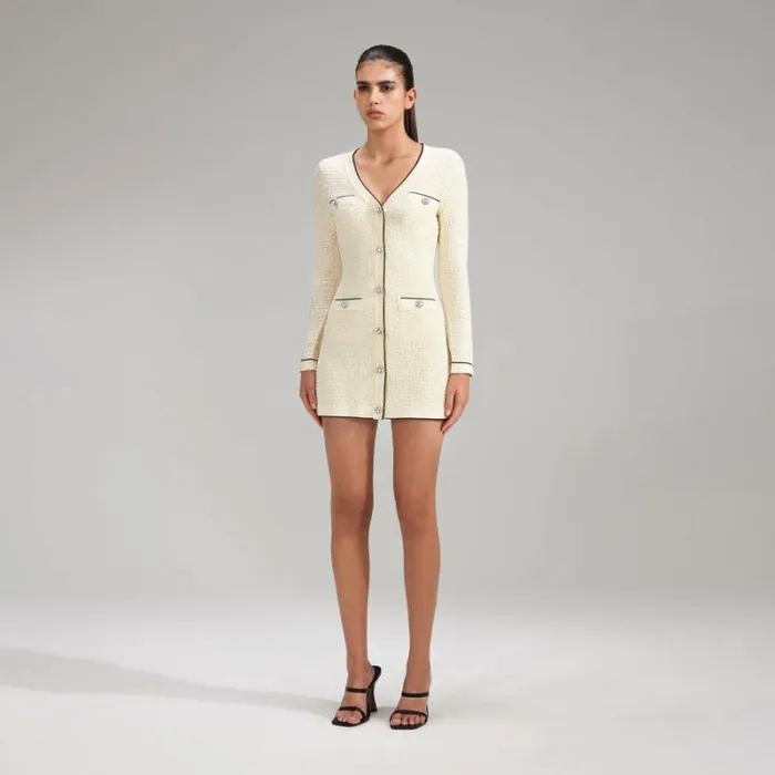 Dresses Woman SelfPortrait Cream Sequin Knitted V Neck Dress Dresses Woman SelfPortrait Cream Sequin Knitted V Neck Dress