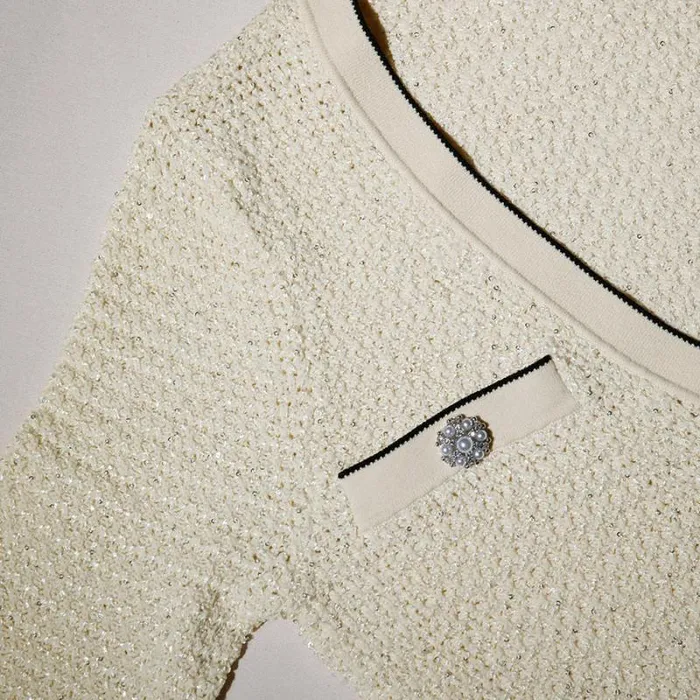 Dresses Woman SelfPortrait Cream Sequin Knitted V Neck Dress Dresses Woman SelfPortrait Cream Sequin Knitted V Neck Dress