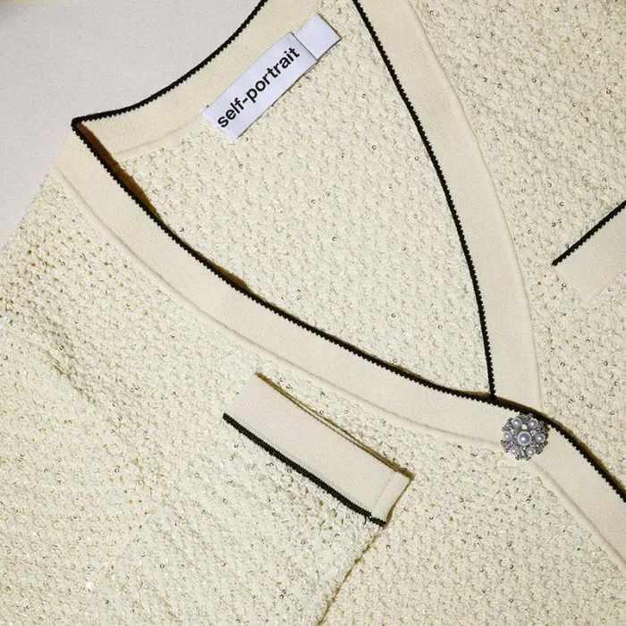 Dresses Woman SelfPortrait Cream Sequin Knitted V Neck Dress Dresses Woman SelfPortrait Cream Sequin Knitted V Neck Dress