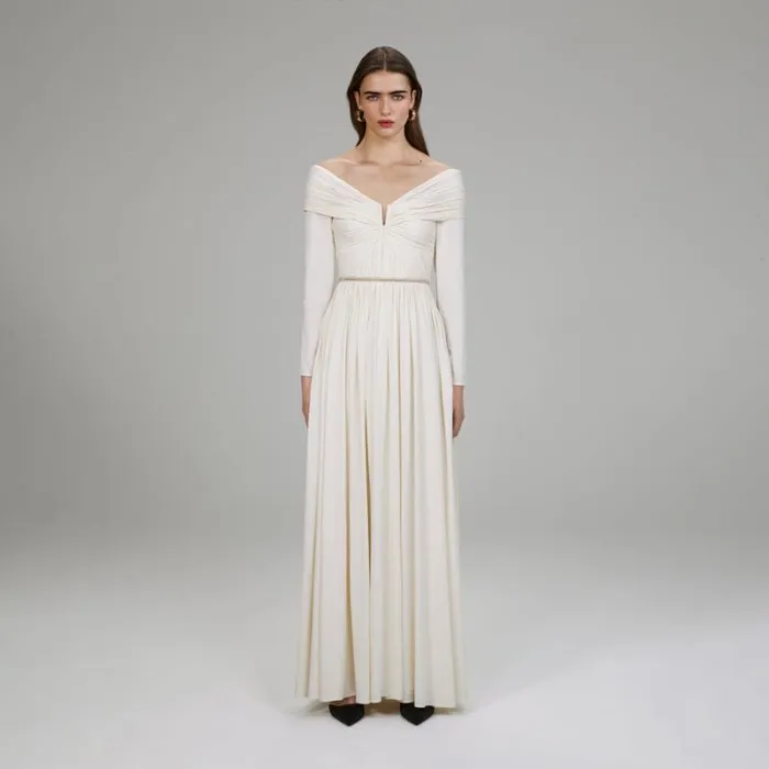 Dresses Woman SelfPortrait Cream Stretch Crepe Maxi Dress