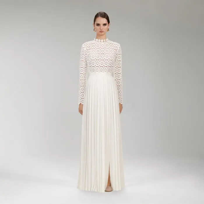 Dresses Woman SelfPortrait Cream Stretch Crepe Maxi Dress Dresses Woman SelfPortrait Cream Stretch Crepe Maxi Dress