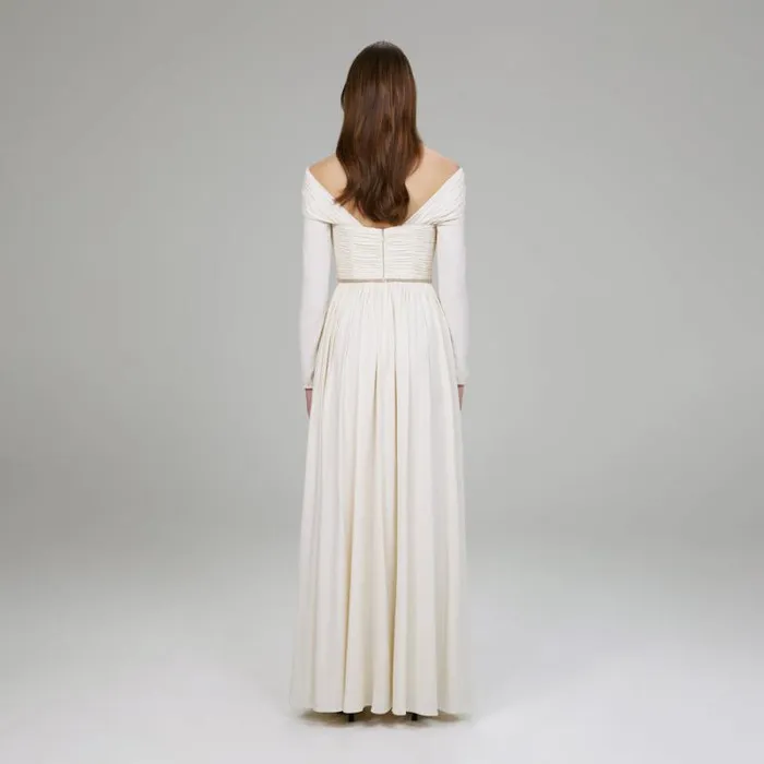Dresses Woman SelfPortrait Cream Stretch Crepe Maxi Dress Dresses Woman SelfPortrait Cream Stretch Crepe Maxi Dress