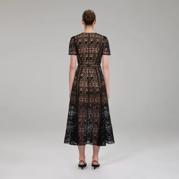 Dresses Woman SelfPortrait Dark Blue Magnolia Lace Midi Dress Dresses Woman SelfPortrait Dark Blue Magnolia Lace Midi Dress