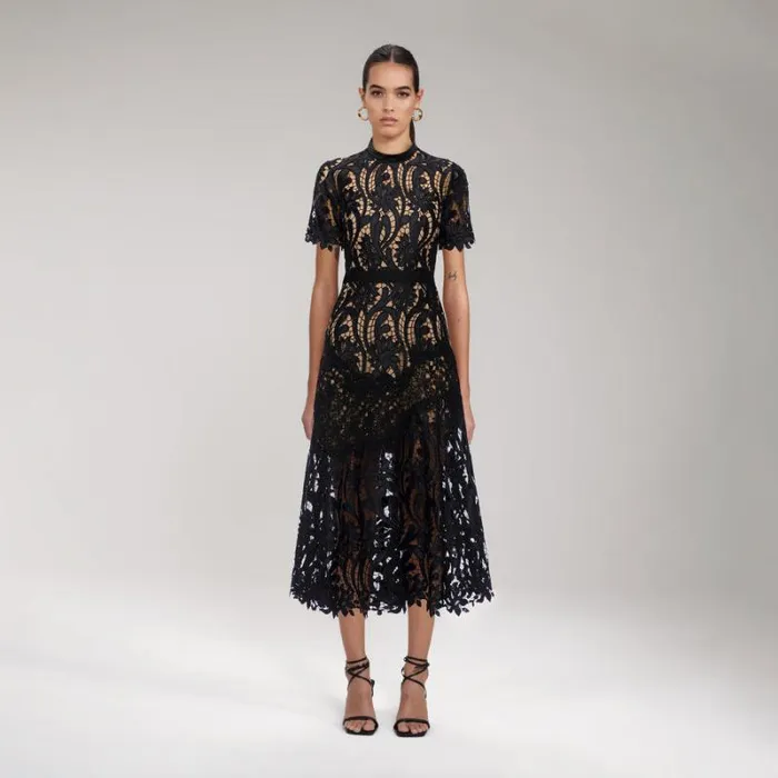 Dresses Woman SelfPortrait Dark Blue Magnolia Lace Midi Dress Dresses Woman SelfPortrait Dark Blue Magnolia Lace Midi Dress