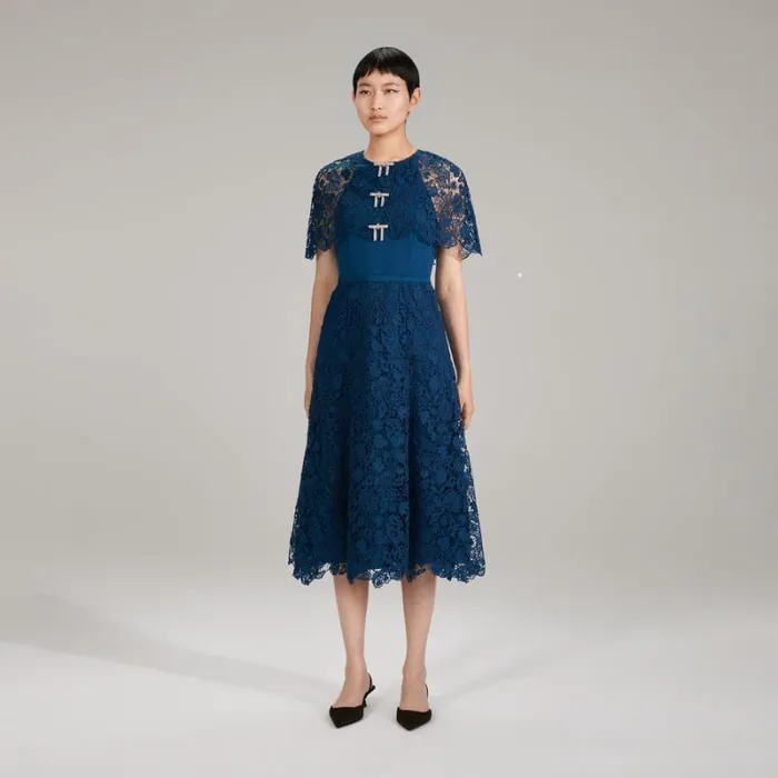 Dresses Woman SelfPortrait Dark Blue Magnolia Lace Midi Dress Dresses Woman SelfPortrait Dark Blue Magnolia Lace Midi Dress