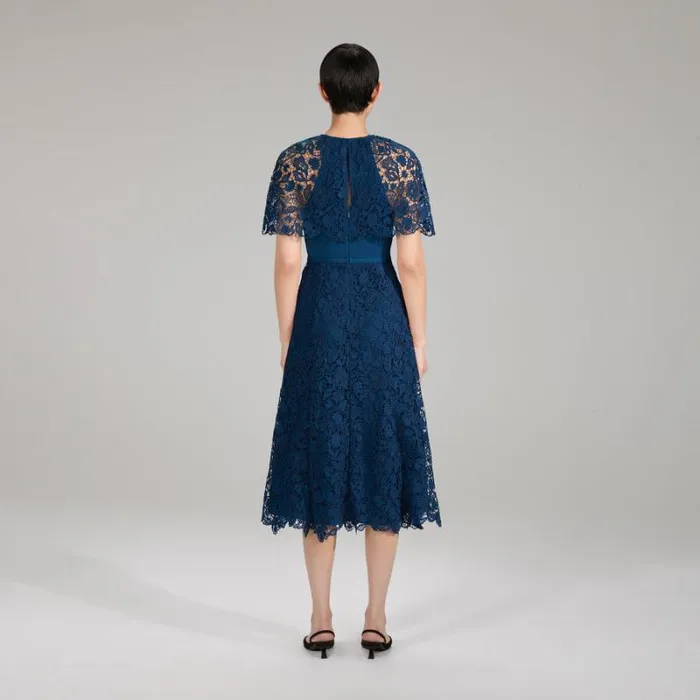 Dresses Woman SelfPortrait Dark Blue Magnolia Lace Midi Dress Dresses Woman SelfPortrait Dark Blue Magnolia Lace Midi Dress