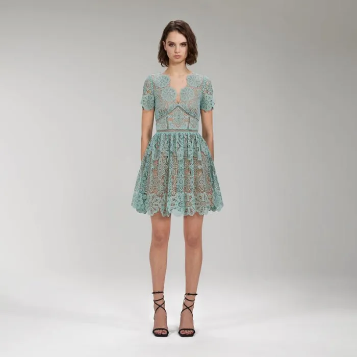 Dresses Woman SelfPortrait Dark Blue Magnolia Lace Midi Dress Dresses Woman SelfPortrait Dark Blue Magnolia Lace Midi Dress