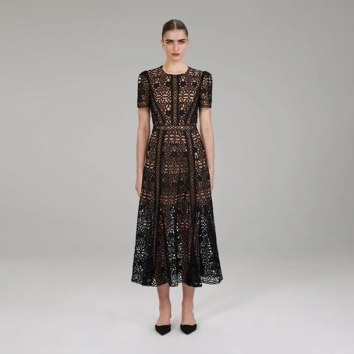 Dresses Woman SelfPortrait Dark Blue Magnolia Lace Midi Dress Dresses Woman SelfPortrait Dark Blue Magnolia Lace Midi Dress