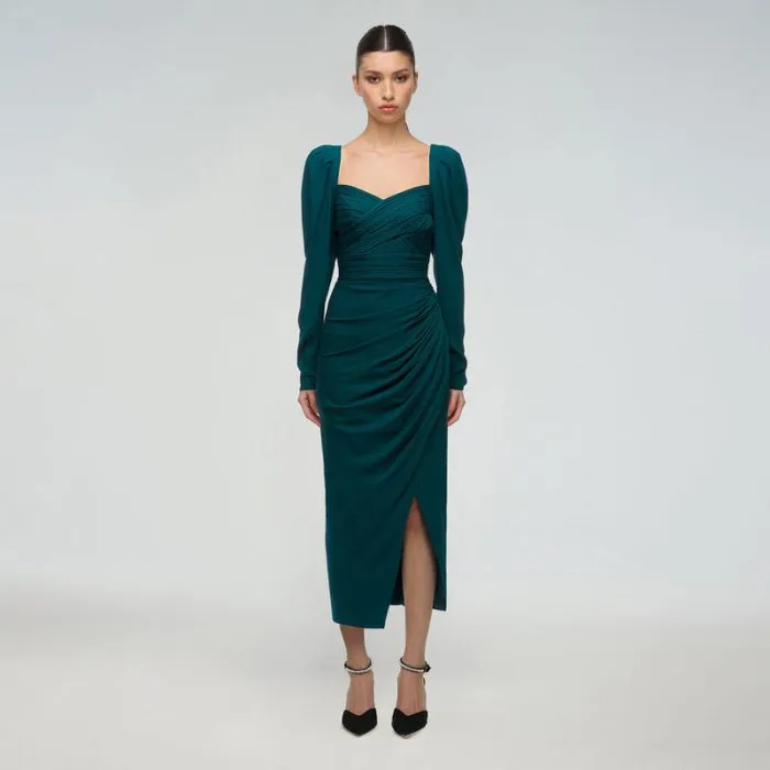 Dresses Woman SelfPortrait Deep Teal Iris Midi Dress