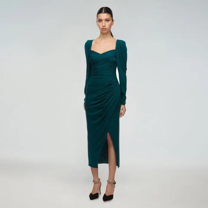 Dresses Woman SelfPortrait Deep Teal Iris Midi Dress Dresses Woman SelfPortrait Deep Teal Iris Midi Dress