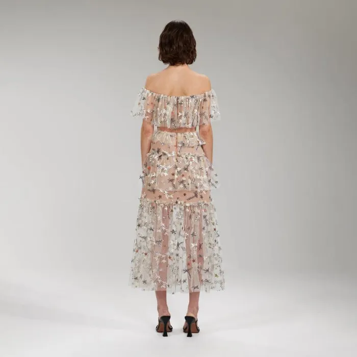 Dresses Woman SelfPortrait Flower Mesh Tiered Midi Dress Dresses Woman SelfPortrait Flower Mesh Tiered Midi Dress