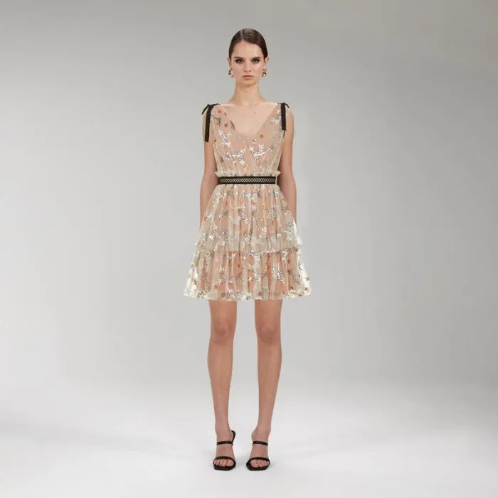 Dresses Woman SelfPortrait Flower Mesh Tiered Midi Dress Dresses Woman SelfPortrait Flower Mesh Tiered Midi Dress