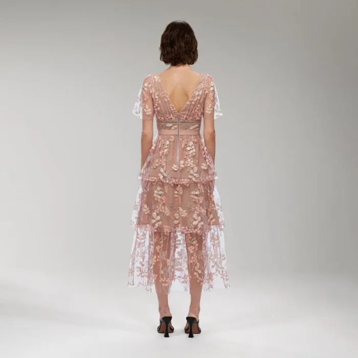 Dresses Woman SelfPortrait Flower Mesh Tiered Midi Dress Dresses Woman SelfPortrait Flower Mesh Tiered Midi Dress