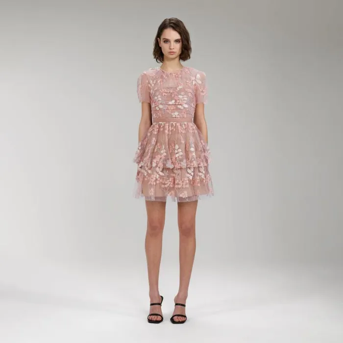 Dresses Woman SelfPortrait Flower Mesh Tiered Midi Dress Dresses Woman SelfPortrait Flower Mesh Tiered Midi Dress