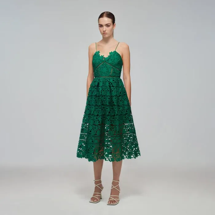 Dresses Woman SelfPortrait Green Azaelea Midi Dress Dresses Woman SelfPortrait Green Azaelea Midi Dress