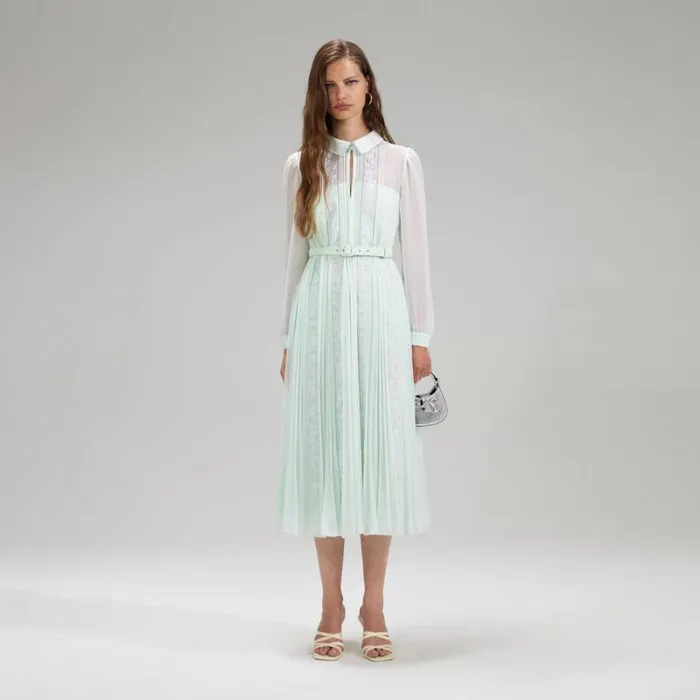 Dresses Woman SelfPortrait Green Chiffon Ruffle Midi Dress Dresses Woman SelfPortrait Green Chiffon Ruffle Midi Dress