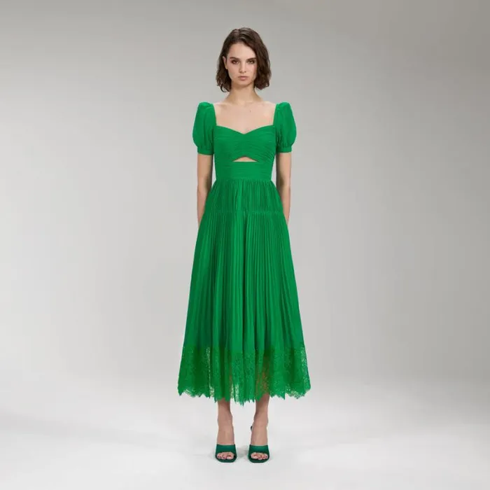 Dresses Woman SelfPortrait Green Chiffon Ruffle Midi Dress Dresses Woman SelfPortrait Green Chiffon Ruffle Midi Dress
