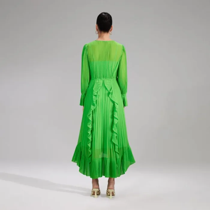 Dresses Woman SelfPortrait Green Chiffon Ruffle Midi Dress Dresses Woman SelfPortrait Green Chiffon Ruffle Midi Dress