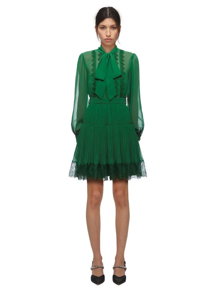 Dresses Woman SelfPortrait Green Chiffon Ruffle Midi Dress Dresses Woman SelfPortrait Green Chiffon Ruffle Midi Dress