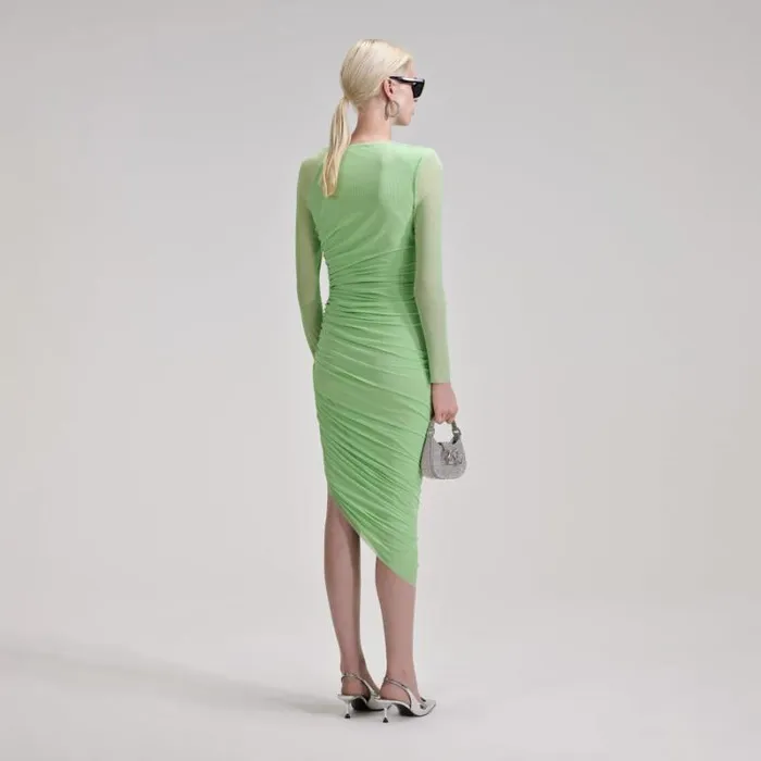 Dresses Woman SelfPortrait Green Mesh Ruched Midi Dress Dresses Woman SelfPortrait Green Mesh Ruched Midi Dress