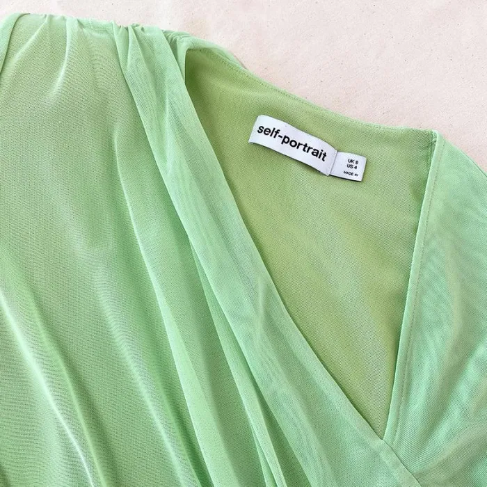 Dresses Woman SelfPortrait Green Mesh Ruched Midi Dress Dresses Woman SelfPortrait Green Mesh Ruched Midi Dress