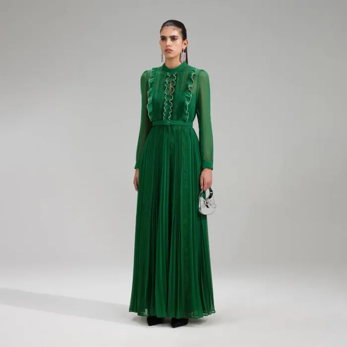 Dresses Woman SelfPortrait Green Pleated Rhinestone Detail Maxi Dress Dresses Woman SelfPortrait Green Pleated Rhinestone Detail Maxi Dress