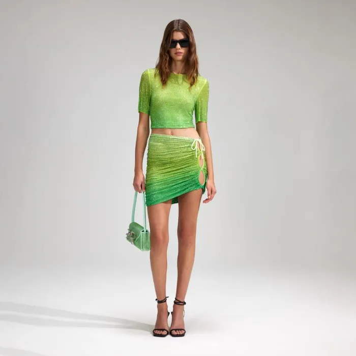Dresses Woman SelfPortrait Green Rhinestone Mesh Keyhole Mini Dress Dresses Woman SelfPortrait Green Rhinestone Mesh Keyhole Mini Dress