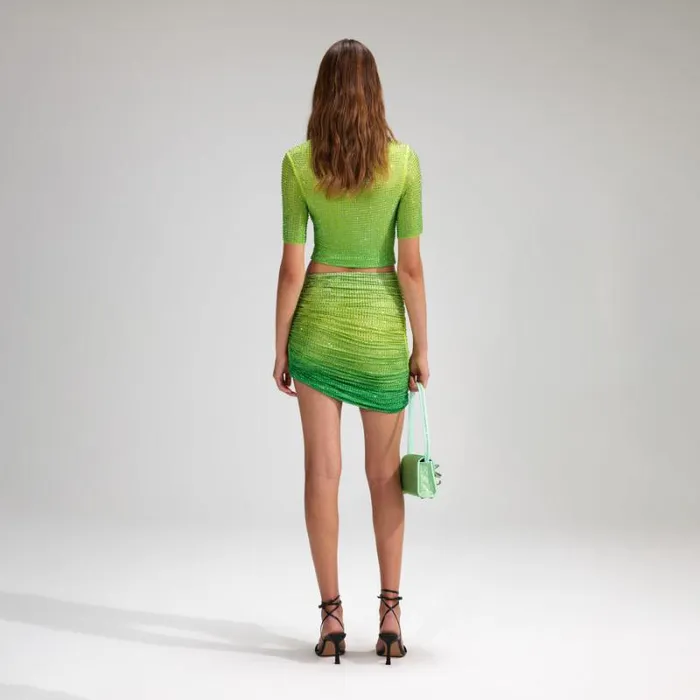 Dresses Woman SelfPortrait Green Rhinestone Mesh Keyhole Mini Dress Dresses Woman SelfPortrait Green Rhinestone Mesh Keyhole Mini Dress