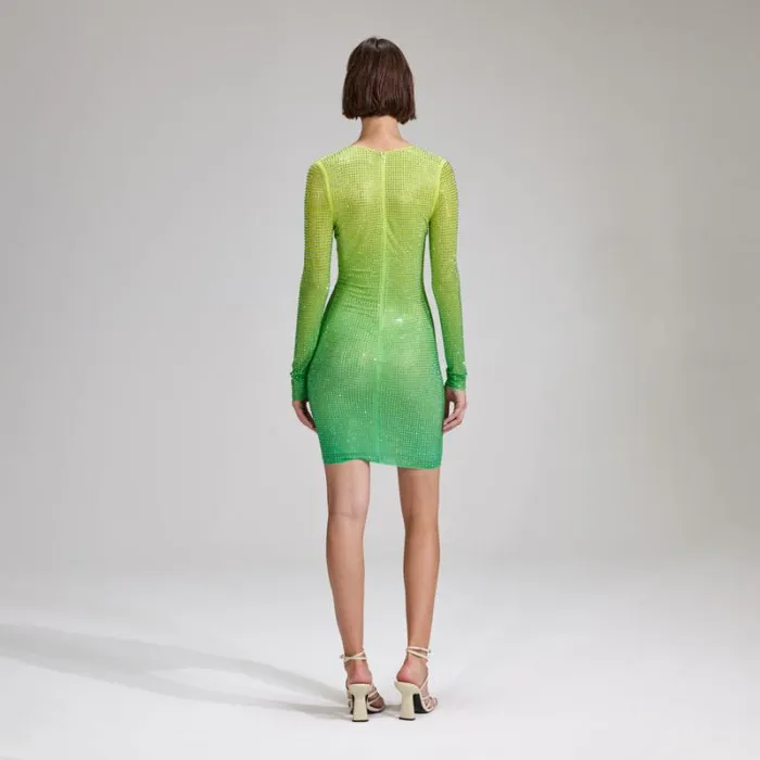 Dresses Woman SelfPortrait Green Rhinestone Mesh Keyhole Mini Dress Dresses Woman SelfPortrait Green Rhinestone Mesh Keyhole Mini Dress