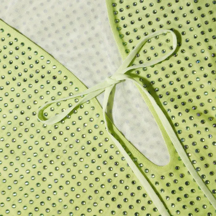 Dresses Woman SelfPortrait Green Rhinestone Mesh Keyhole Mini Dress Dresses Woman SelfPortrait Green Rhinestone Mesh Keyhole Mini Dress
